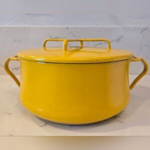 Vintage Dansk Designs Kobenstyle MCM Yellow Enamel Pot With Lid France